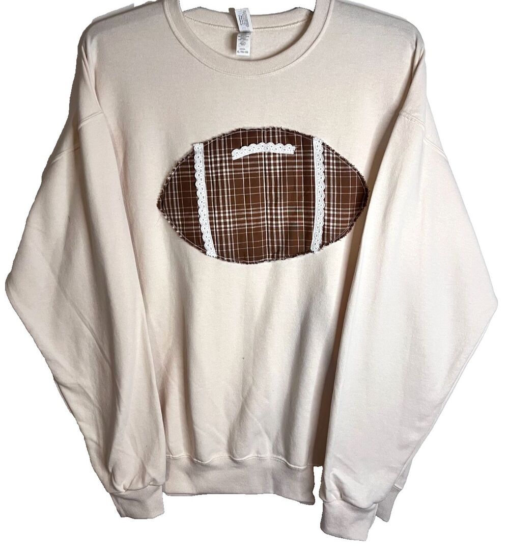 Jerzees Boutique Ivory Football Applique machine stitched Size Small (hand made)